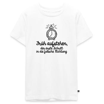 früh aufstehen falsche Richtung Morgenmuffel müde - Teenager Premium Bio T-Shirt - Weiß - Vorne - AI Model Teenager Male light (155cm)