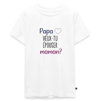 papa veux tu épouser maman - T-shirt Premium bio Ado - blanc - Devant - AI Model Teenager Male light (155cm)