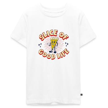 PIZZA TRANCHE DE BONNE VIE - T-shirt Premium bio Ado - blanc - Devant - AI Model Teenager Male light (155cm)
