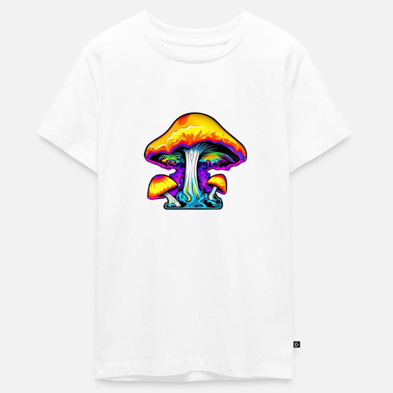 Champignons psychédéliques Funky Colors Magic - T-shirt Premium bio Ado - blanc