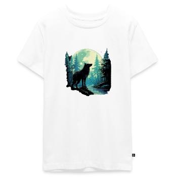 Einsamer Wolf bei Vollmond im Wald - Teenager Premium Bio T-Shirt - Weiß - Vorne - AI Model Teenager Male light (155cm)