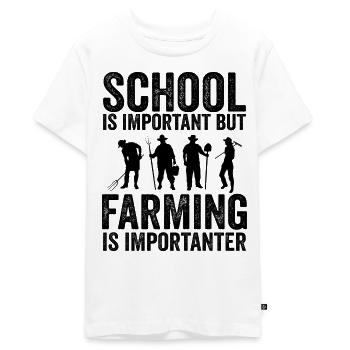 School is important but farming is importanter - Teenager Premium Organic T-Shirt - white - Front - AI Model Teenager Male light (155cm)