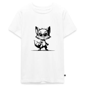 Kinder Fuchs Skizze Bleistift Zeichnung - Teenager Premium Bio T-Shirt - Weiß - Vorne - AI Model Teenager Male light (155cm)
