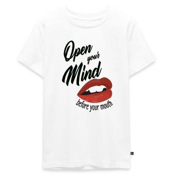 open your mind... - Teenager Premium Bio T-Shirt - Weiß - Vorne - AI Model Teenager Male light (155cm)