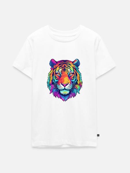 Lebendiger Tigerkopf - Teenager Premium Bio T-Shirt - Weiß
