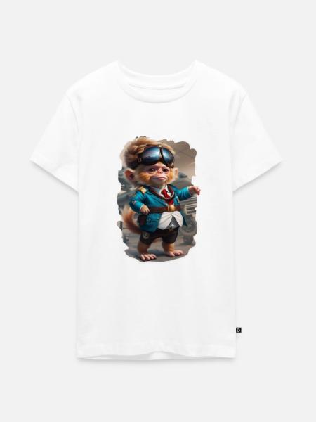 Monkey Pilot - Teenager Premium Organic T-Shirt - white
