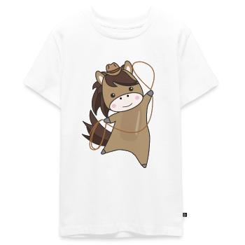 Cowboy Cheval Chevaux Bovins Lasso Western - T-shirt Premium bio Ado - blanc - Devant - AI Model Teenager Male light (155cm)