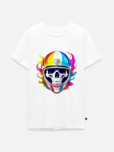 Totenkopf-Biker - Teenager Premium Bio T-Shirt - Weiß
