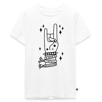 Death Before Mainstream - heavy metal hand gesture - Teenager Premium Organic T-Shirt - white - Front - AI Model Teenager Male light (155cm)