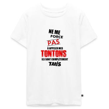 Ne me force pas à appeler mes tontons - T-shirt Premium bio Ado - blanc - Devant - AI Model Teenager Male light (155cm)