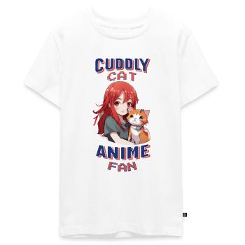 Cuddly cat Anime fan Manga Girl with cute Cat - Teenager Premium Organic T-Shirt - white - Front - AI Model Teenager Male light (155cm)