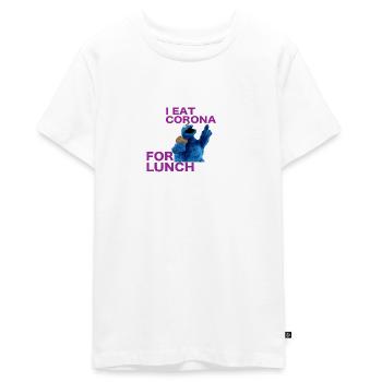 I eat corona for lunch - coronavirus shirt - Teenager Premium Organic T-Shirt - white - Front - AI Model Teenager Male light (155cm)