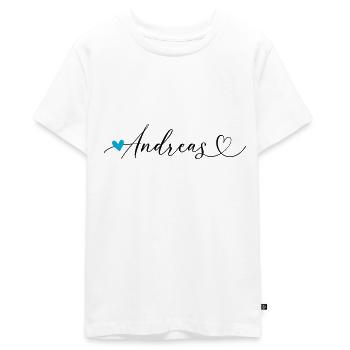 Andreas Nom Prénom Calligraphie Coeur - T-shirt Premium bio Ado - blanc - Devant - AI Model Teenager Male light (155cm)