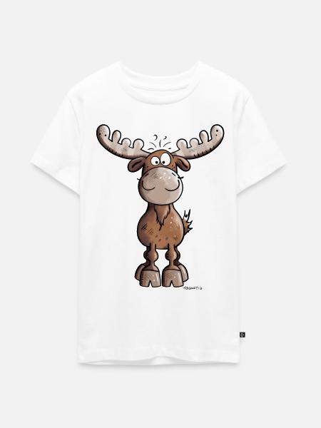 Lustiger Elch - Teenager Premium Bio T-Shirt - Weiß