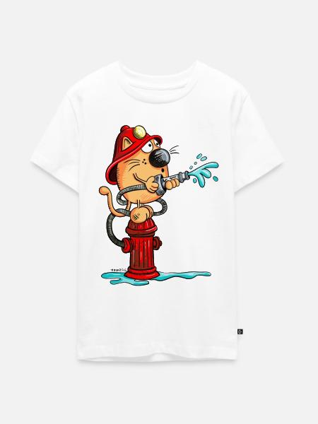 Feuerwehrkatze - Teenager Premium Bio T-Shirt - Weiß