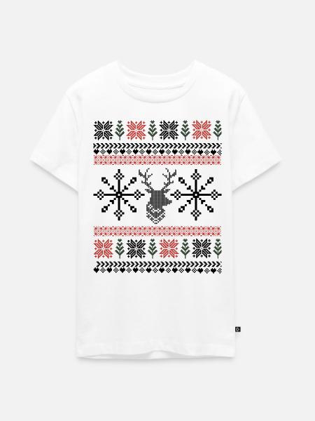 Retro Weihnachten Pixel Muster - Teenager Premium Bio T-Shirt - Weiß