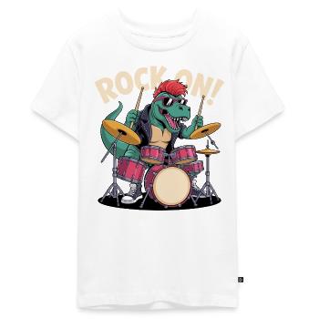 Punk Rock T-Rex Dinosaur Drummer - Percussion - Teenager Premium Organic T-Shirt - white - Front - AI Model Teenager Male light (155cm)
