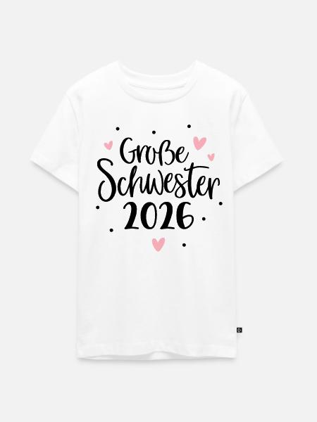 Große Schwester 2026 Herz - Teenager Premium Bio T-Shirt - Weiß