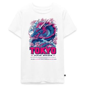Tokyo Dragon Neon Flowers - Teenager Premium Organic T-Shirt - white - Front - AI Model Teenager Male light (155cm)