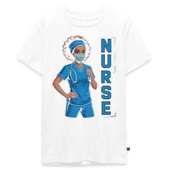Blaue Pflegerin Power - Teenager Premium Bio T-Shirt - Weiß - Vorne - AI Model Teenager Male light (155cm)