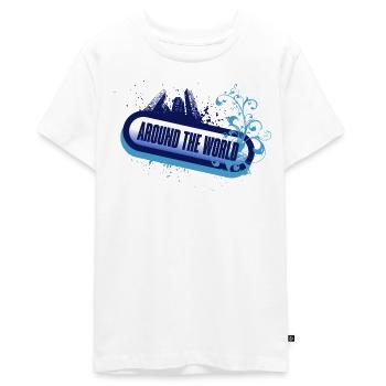 Rund um die Welt – Floral Blue Foam - Teenager Premium Bio T-Shirt - Weiß - Vorne - AI Model Teenager Male light (155cm)