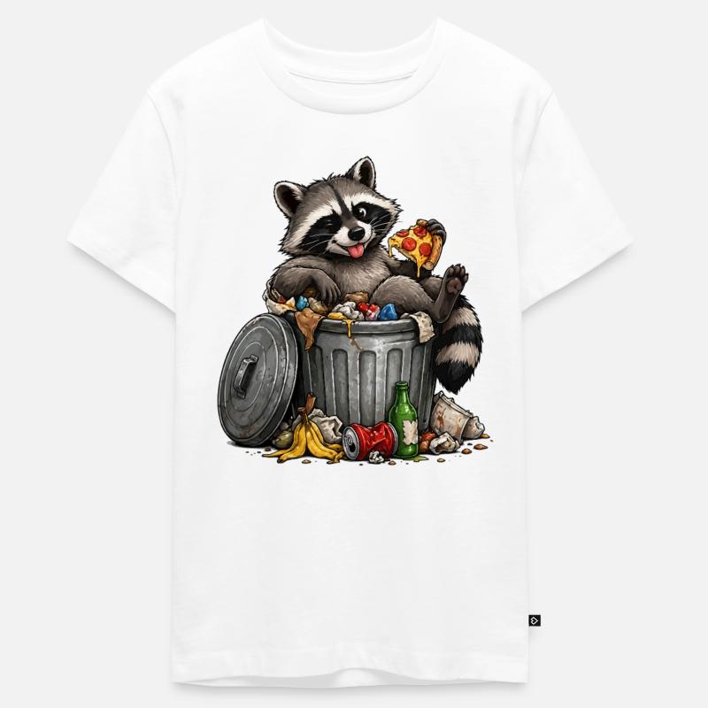 Raton laveur avec des déchets de pizza - T-shirt Premium bio Ado - blanc