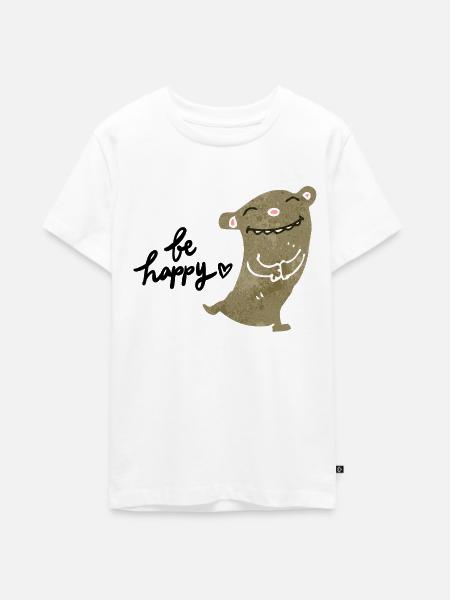 Be Happy Lustiges Tier - Teenager Premium Bio T-Shirt - Weiß