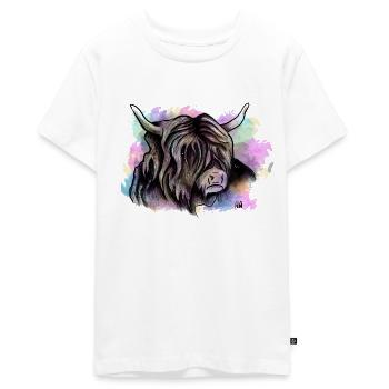 Scottish Highlander - Teenager Premium Organic T-Shirt - white - Front - AI Model Teenager Male light (155cm)