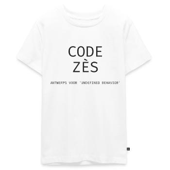 Antwerp: "Code Zès!" – Tech Dialect Shirt - Teenager Premium Organic T-Shirt - white - Front - AI Model Teenager Male light (155cm)