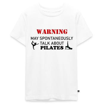 Warning Spontaneously Start Talking About pilates - T-shirt Premium bio Ado - blanc - Devant - AI Model Teenager Male light (155cm)