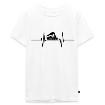 Herzschlag mit Zug / Lokomotive - Teenager Premium Bio T-Shirt - Weiß - Vorne - AI Model Teenager Male light (155cm)