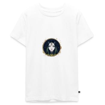 asiatin,grüne augen,emo,gold,gothic,punk - Teenager Premium Bio T-Shirt - Weiß - Vorne - AI Model Teenager Male light (155cm)