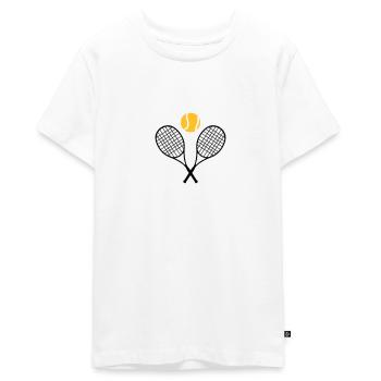 Tennis, tennis racket and tennis ball (cheap!) - T-shirt Premium bio Ado - blanc - Devant - AI Model Teenager Male light (155cm)