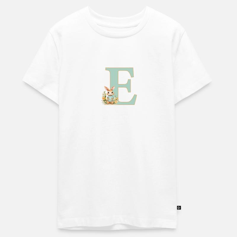 Lettre E, Monogramme, Fleurs, Lapin - T-shirt Premium bio Ado - blanc