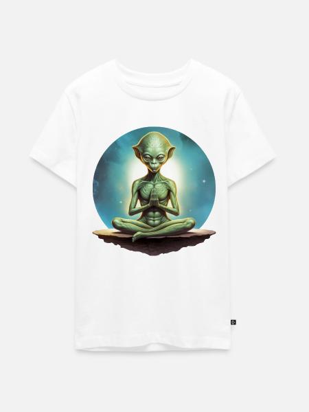 Yoga Aliens - Teenager Premium Bio T-Shirt - Weiß
