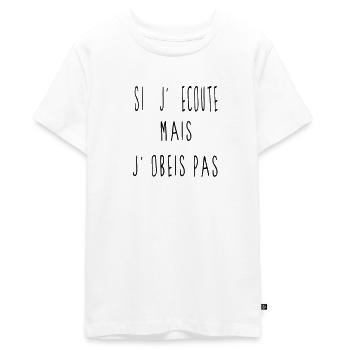 j'ecoute mai j'obeis pas - T-shirt Premium bio Ado - blanc - Devant - AI Model Teenager Male light (155cm)