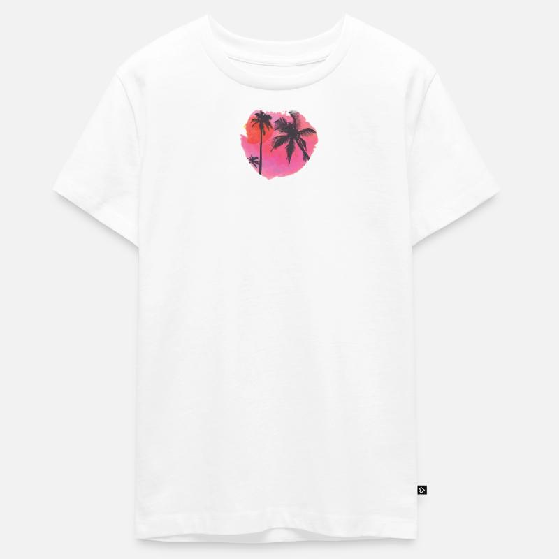 Silhouette de palmier coucher de soleil tropical - T-shirt Premium bio Ado - blanc