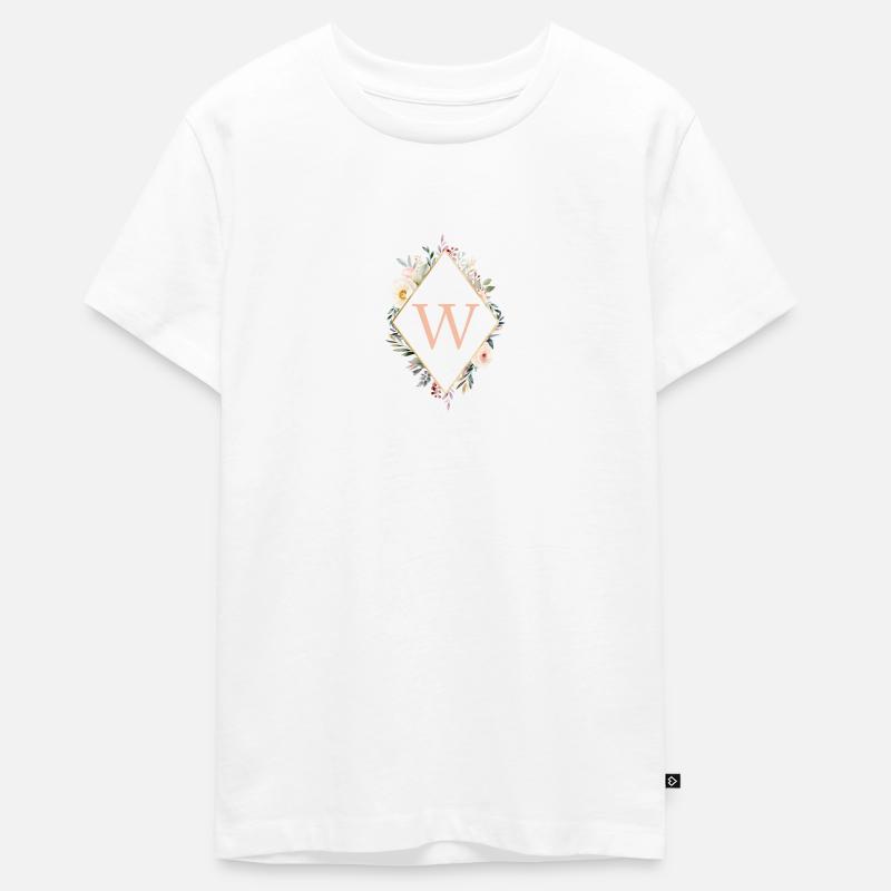 W monogramme, Floral, Boho - T-shirt Premium bio Ado - blanc