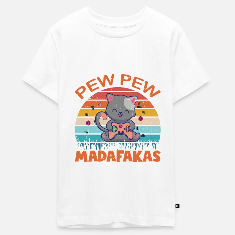 Pew Pew Funny Cat - T-shirt Premium bio Ado - blanc