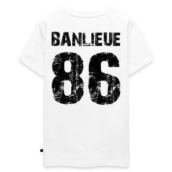 banlieue 86 - Teenager Premium Organic T-Shirt - white - Back - AI Model Teenager Male light (155cm)