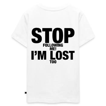 Arrêtez de me suivre - T-shirt Premium bio Ado - blanc - Dos - AI Model Teenager Male light (155cm)