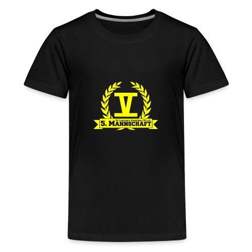 V mit College-Schriftzug - Gelb - Teenager Premium T-Shirt