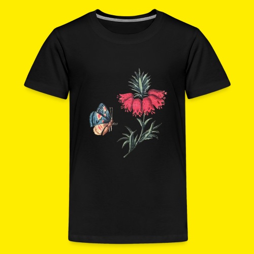 Flygende sommerfugl med blomster - Premium T-skjorte for tenåringer
