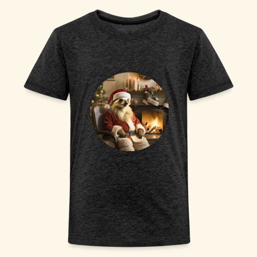 Weihnachtsmannfaultier vor Kamin - Teenager Premium T-Shirt