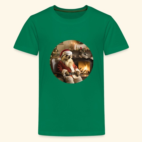 Weihnachtsmannfaultier vor Kamin - Teenager Premium T-Shirt