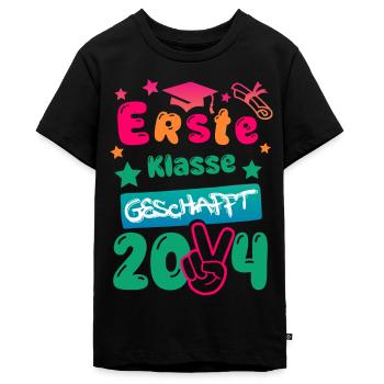 Erste Klasse geschafft - 2024 - Zeugnis - Teenager Premium Bio T-Shirt - Schwarz - Vorne - AI Model Teenager Male light (155cm)