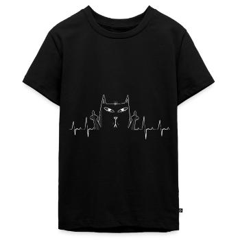 De kat toont de middelvinger - Tieners Premium Bio T-shirt - zwart - Voor - AI Model Teenager Male light (155cm)