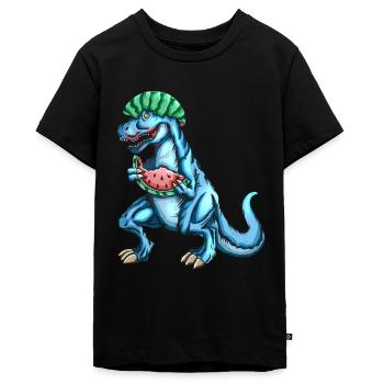 Tyrannosaurus Rex liebt Wassermelone Frucht Outfit - Teenager Premium Bio T-Shirt - Schwarz - Vorne - AI Model Teenager Male light (155cm)