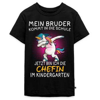 Mein Bruder kommt in die Schule jetzt bin ich die - Teenager Premium Bio T-Shirt - Schwarz - Vorne - AI Model Teenager Male light (155cm)