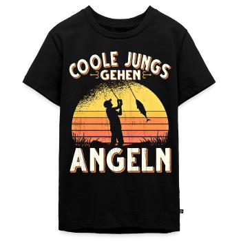 Coole Jungs Gehen Angeln Fischen Angler - Teenager Premium Bio T-Shirt - Schwarz - Vorne - AI Model Teenager Male light (155cm)